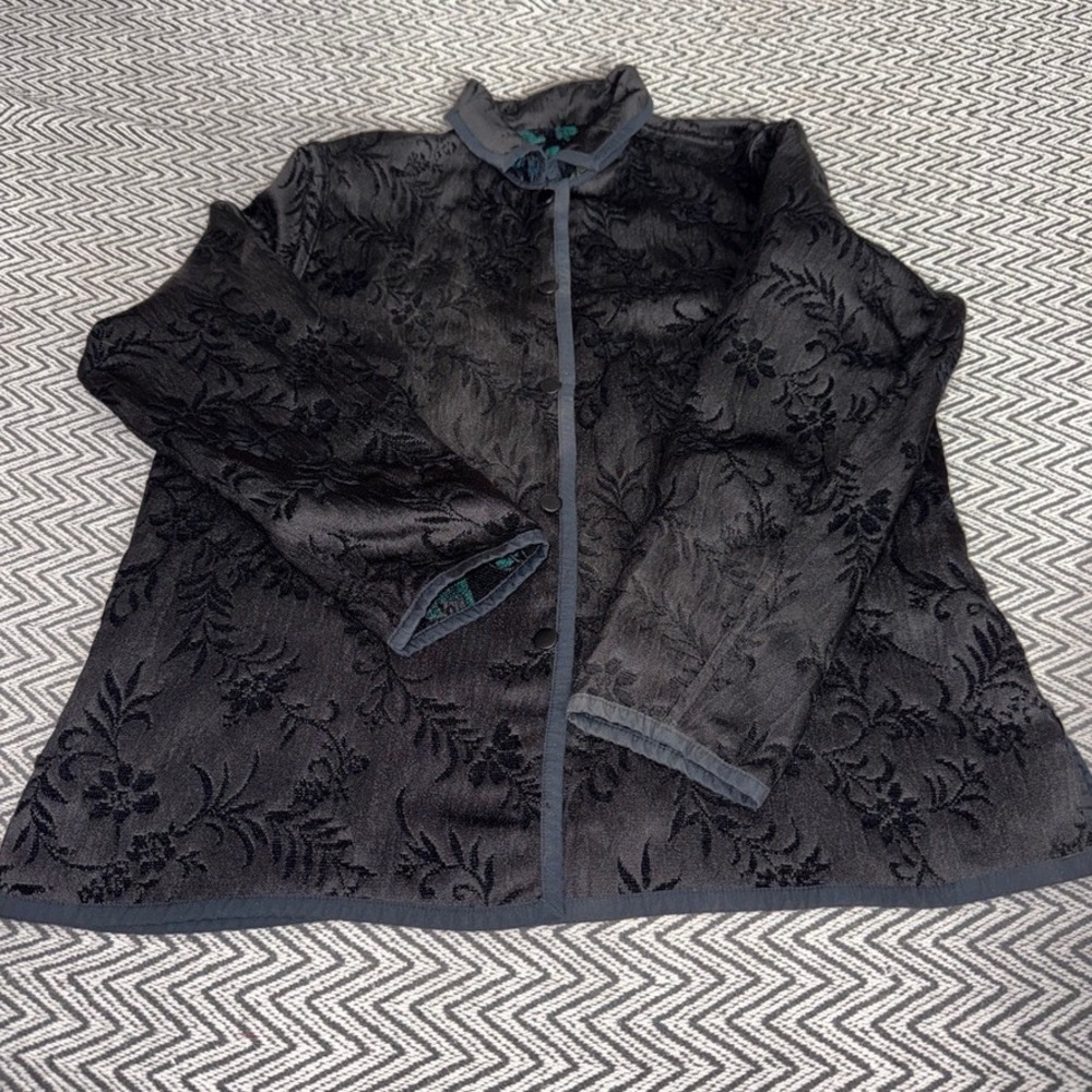 Coldwater Creek Reversible Jacket Black Teal Floral Damask Women Large